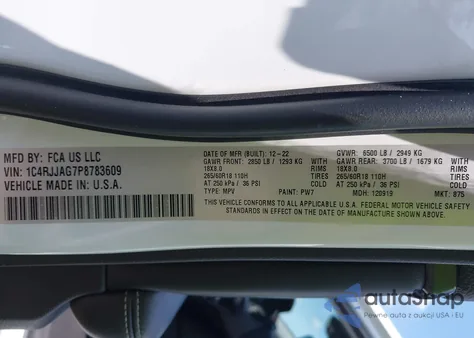 2023 Jeep Grand Cherokee L Laredo 4X2 из США, поврежденный, VIN 1C4RJJAG7P8783609